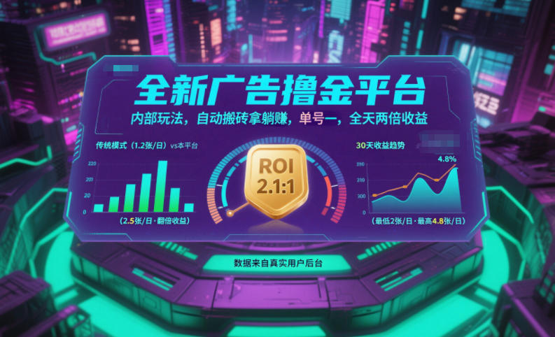 全新广告撸金平台,内部玩法,自动搬砖拿躺賺,单号一天保底2张+,全天两倍收益【揭秘】-九才资源网