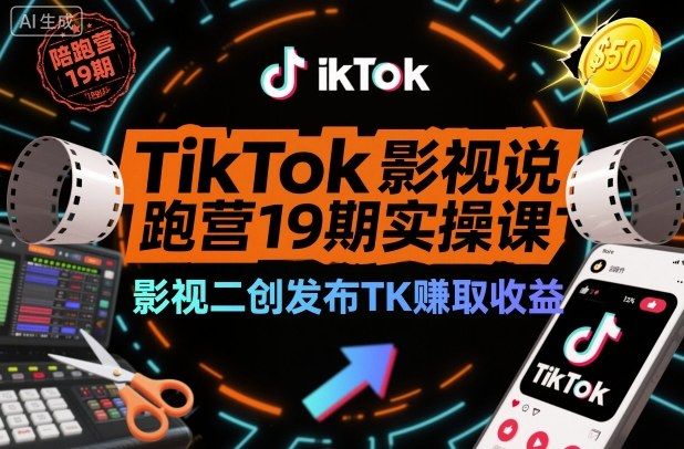 TikTok影视解说陪跑营19期实操课,影视二创发布TK賺取收益,万播收益50美金(更新)-九才资源网
