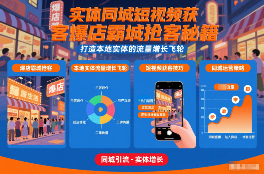 实体同城短视频获客爆店霸城抢客秘籍,打造本地实体的流量增长飞轮-九才资源网