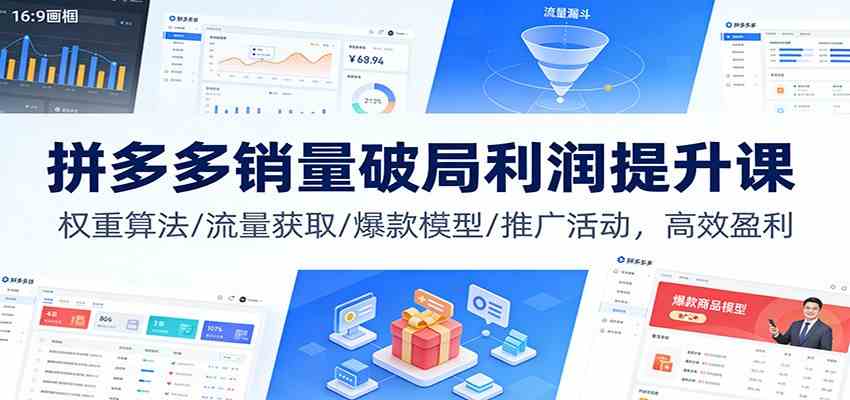 拼多多销量破局利润提升课:权重算法/流量获取/爆款模型/推广活动,高效盈利-九才资源网