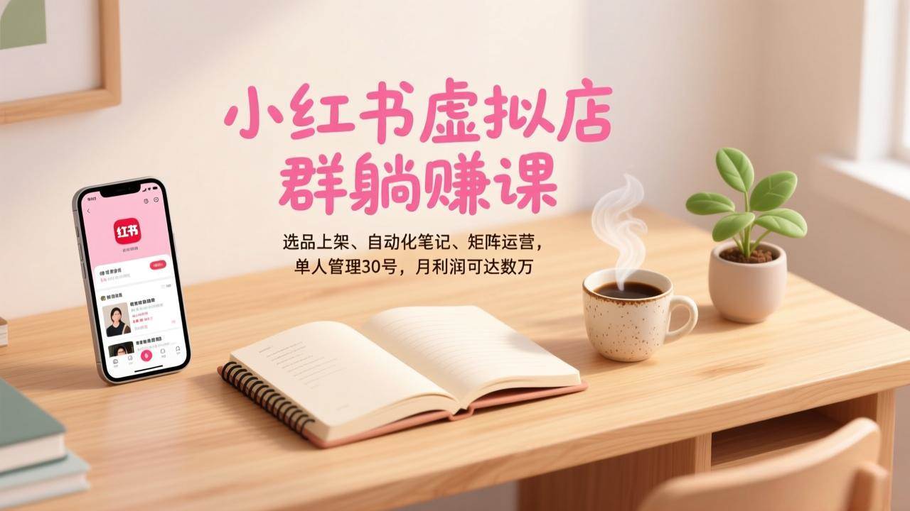 (17072期)小红书虚拟店群躺赚课,选品上架、自动化笔记、矩阵运营,单人管理30号,月利润可达数万-九才资源网