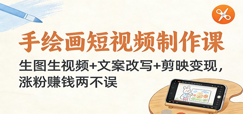 手绘画短视频制作课:生图生视频+文案改写+剪映变现,涨粉赚钱两不误-九才资源网