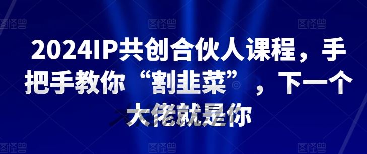 2024IP共创合伙人课程，手把手教你“割韭菜”，下一个大佬就是你-九才资源网