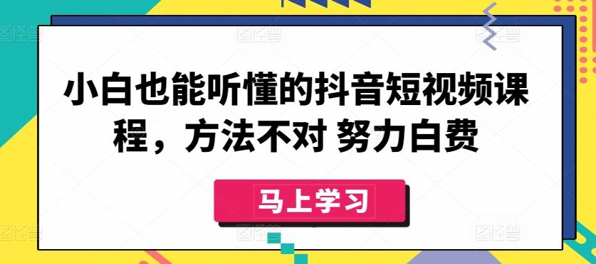 小白也能听懂的抖音短视频课程，方法不对 努力白费-九才资源网