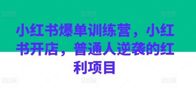 小红书爆单训练营，小红书开店，普通人逆袭的红利项目-九才资源网
