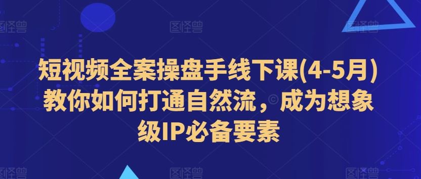 短视频全案操盘手线下课(4-5月)教你如何打通自然流，成为想象级IP必备要素-九才资源网