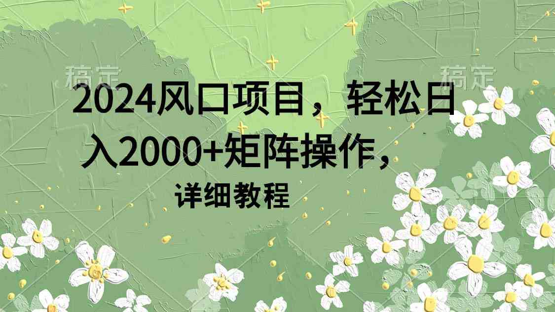（9652期）2024风口项目，轻松日入2000+矩阵操作，详细教程-九才资源网