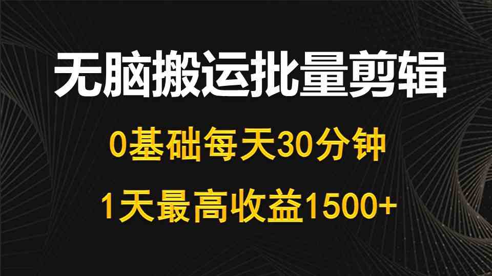 （10008期）每天30分钟，0基础无脑搬运批量剪辑，1天最高收益1500+-九才资源网
