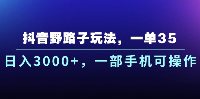 （10909期）抖音野路子玩法，一单35.日入3000+，一部手机可操作-九才资源网