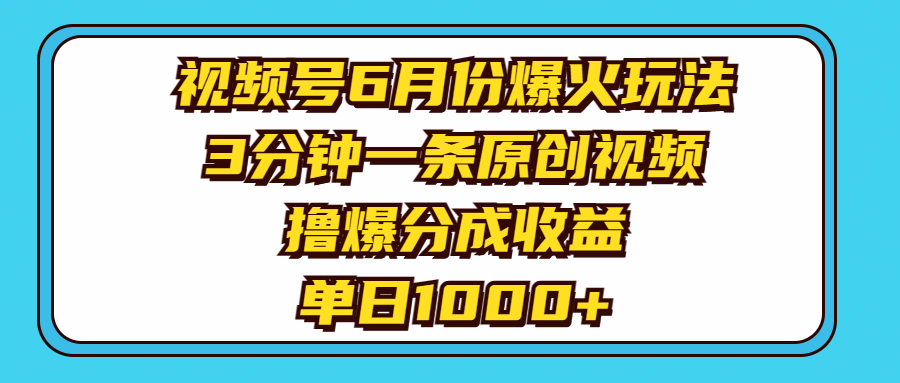 （11298期）视频号6月份爆火玩法，3分钟一条原创视频，撸爆分成收益，单日1000+-九才资源网