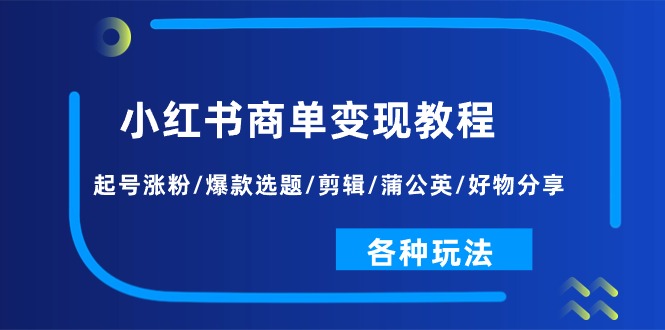 （11164期）小红书商单变现教程：起号涨粉/爆款选题/剪辑/蒲公英/好物分享/各种玩法-九才资源网