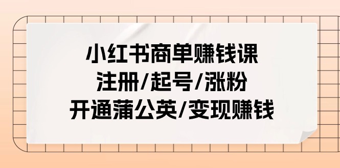 （11130期）小红书商单赚钱课：注册/起号/涨粉/开通蒲公英/变现赚钱（25节课）-九才资源网