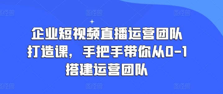 企业短视频直播运营团队打造课，手把手带你从0-1搭建运营团队-九才资源网