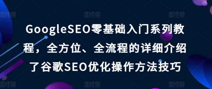 GoogleSEO零基础入门系列教程，全方位、全流程的详细介绍了谷歌SEO优化操作方法技巧-九才资源网