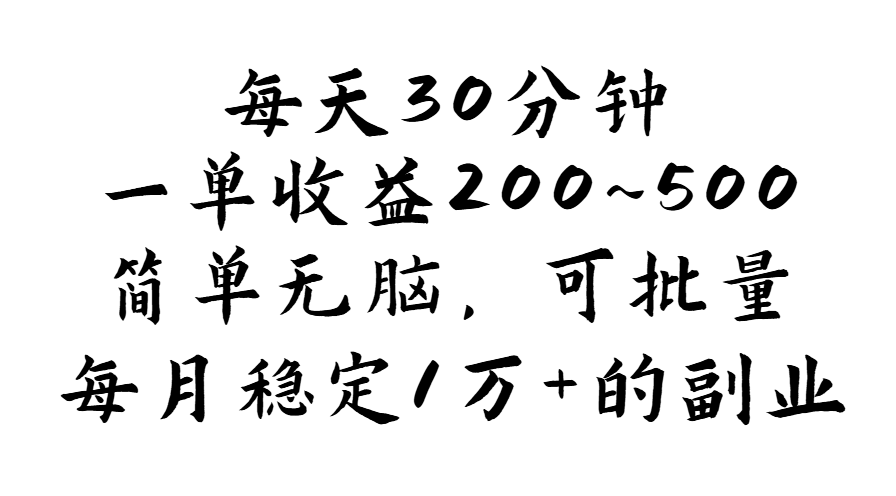 （11764期）每天30分钟，一单收益200~500，简单无脑，可批量放大，每月稳定1万+的…-九才资源网
