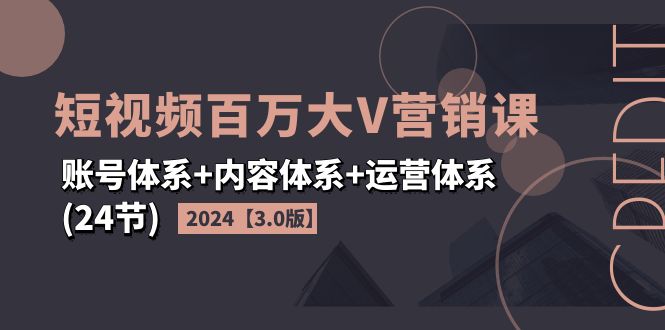 （11795期）2024短视频·百万大V营销课【3.0版】账号体系+内容体系+运营体系(24节)-九才资源网