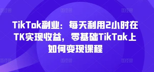TikTok副业：每天利用2小时在TK实现收益，零基础TikTok上如何变现课程-九才资源网