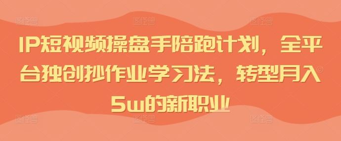 IP短视频操盘手陪跑计划，全平台独创抄作业学习法，转型月入5w的新职业-九才资源网