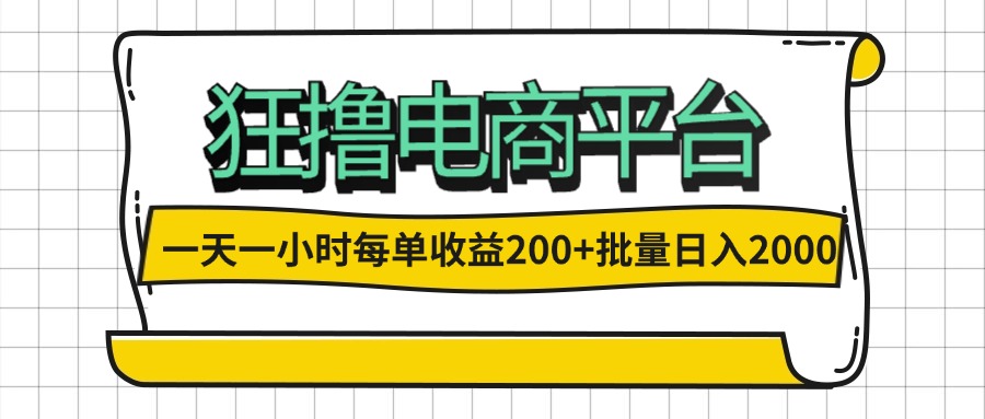 （12463期）一天一小时 狂撸电商平台 每单收益200+ 批量日入2000+-九才资源网