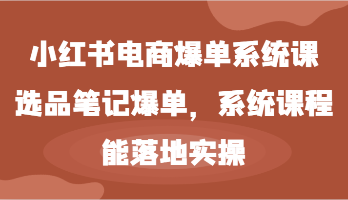 小红书电商爆单系统课-选品笔记爆单，系统课程，能落地实操-九才资源网