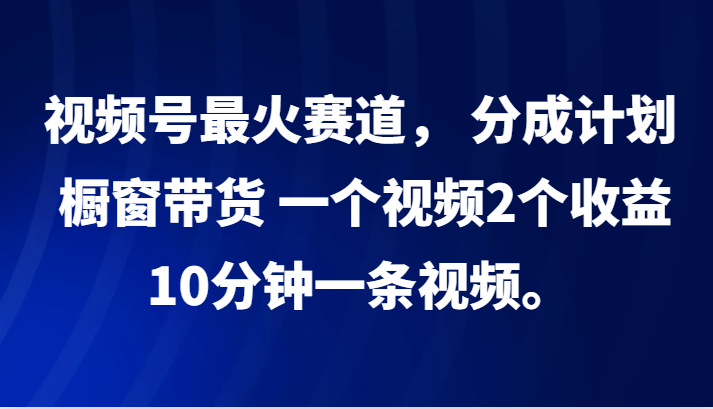 视频号最火赛道， 分成计划， 橱窗带货，一个视频2个收益，10分钟一条视频。-九才资源网
