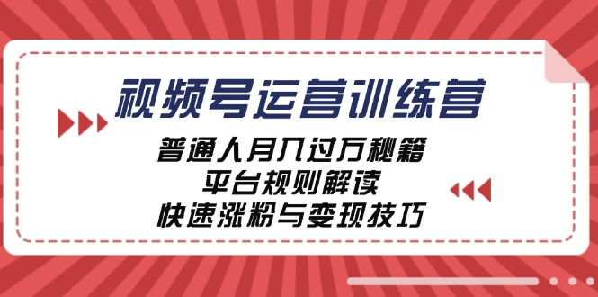 视频号运营训练营：普通人月入过万秘籍，平台规则解读，快速涨粉与变现-九才资源网