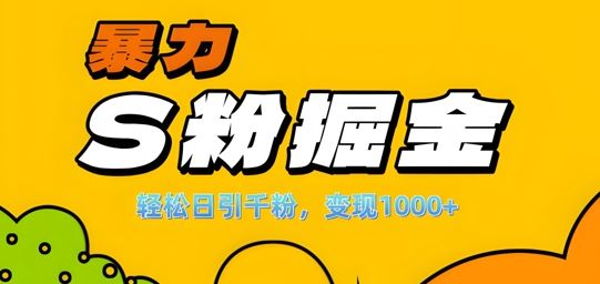 单人单机日引千粉，变现1k+，S粉流量掘金计划攻略【揭秘】-九才资源网