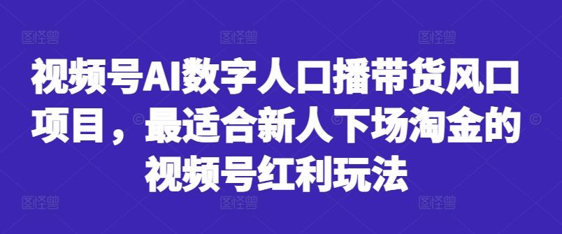 视频号AI数字人口播带货风口项目，最适合新人下场淘金的视频号红利玩法-九才资源网