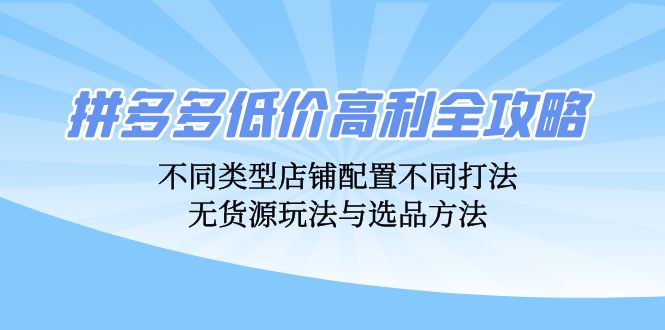 （12897期）拼多多低价高利全攻略：不同类型店铺配置不同打法，无货源玩法与选品方法-九才资源网