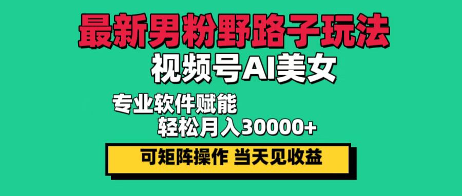 （12909期）最新男粉野路子玩法，视频号AI美女，当天见收益，轻松月入30000＋-九才资源网