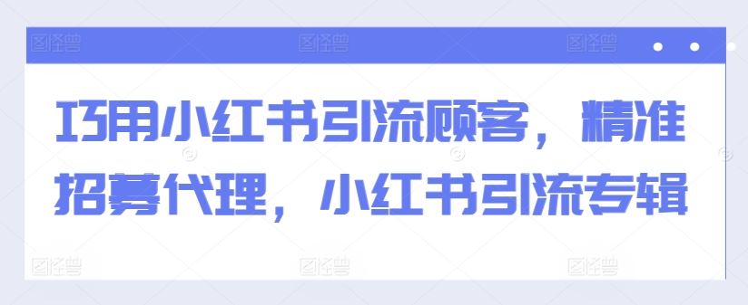 巧用小红书引流顾客，精准招募代理，小红书引流专辑-九才资源网
