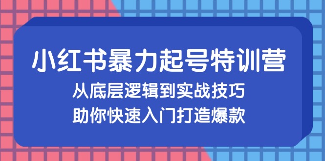 （13003期）小红书暴力起号训练营，从底层逻辑到实战技巧，助你快速入门打造爆款-九才资源网