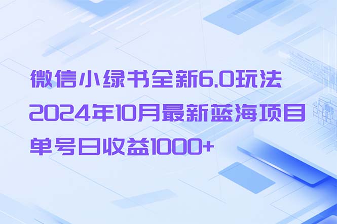 （13052期）微信小绿书全新6.0玩法，2024年10月最新蓝海项目，单号日收益1000+-九才资源网