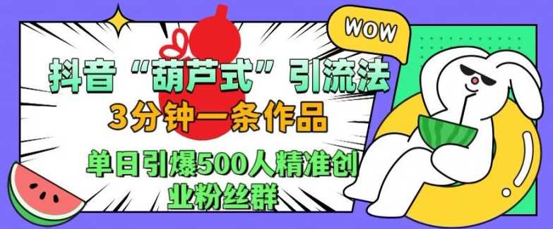 抖音葫芦式引流法，三分钟一条作品，单日引爆抖音500人精准创业粉丝群【揭秘】-九才资源网