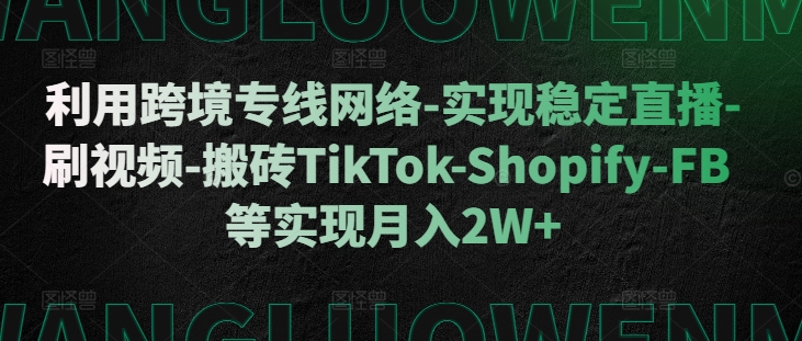 利用跨境专线网络-实现稳定直播-刷视频-搬砖TikTok-Shopify-FB等实现月入2W+【揭秘】-九才资源网