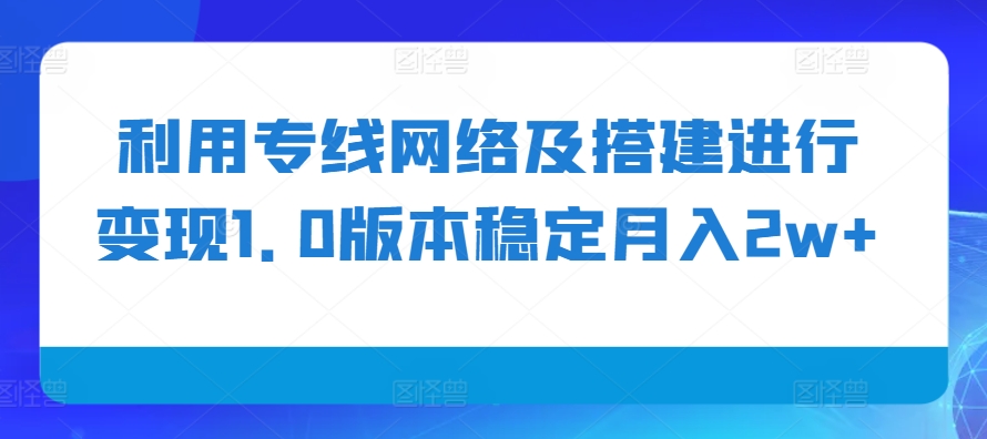 利用专线网络及搭建进行变现1.0版本稳定月入2w+【揭秘】-九才资源网