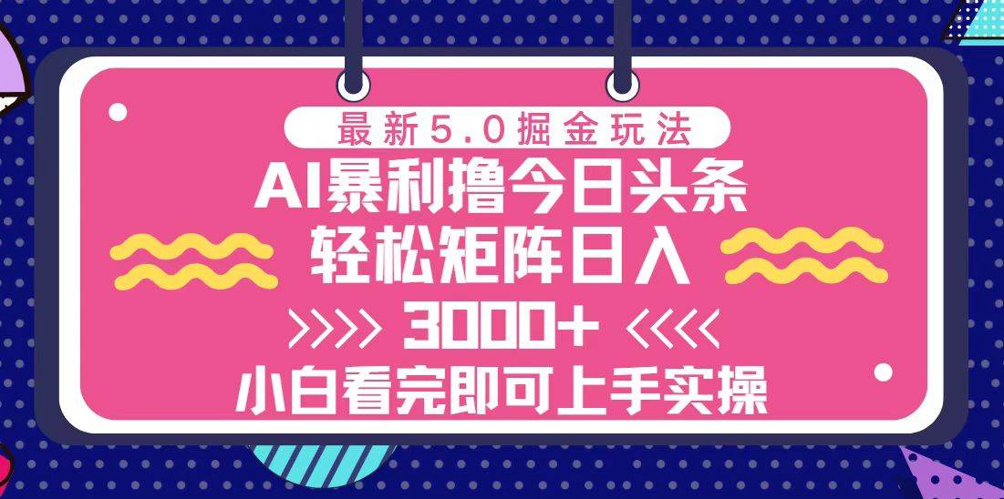 （13398期）今日头条最新5.0掘金玩法，轻松矩阵日入3000+-九才资源网