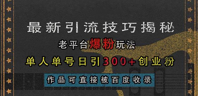 （13445期）最新引流技巧揭秘，老平台爆粉玩法，单人单号日引300+创业粉，作品可直…-九才资源网