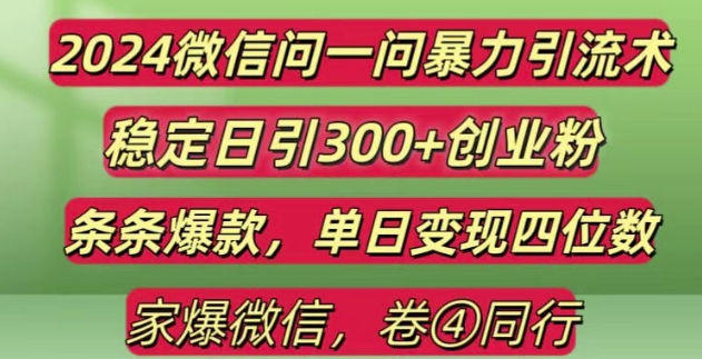 2024最新微信问一问暴力引流300+创业粉,条条爆款单日变现四位数【揭秘】-九才资源网