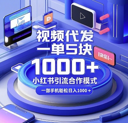 视频代发，一单5块，小红书引流合作模式，一部手机轻松日入多张【揭秘】-九才资源网