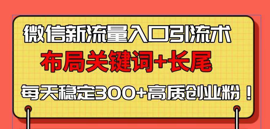 （13897期）微信新流量入口引流术，布局关键词+长尾，每天稳定300+高质创业粉！-九才资源网