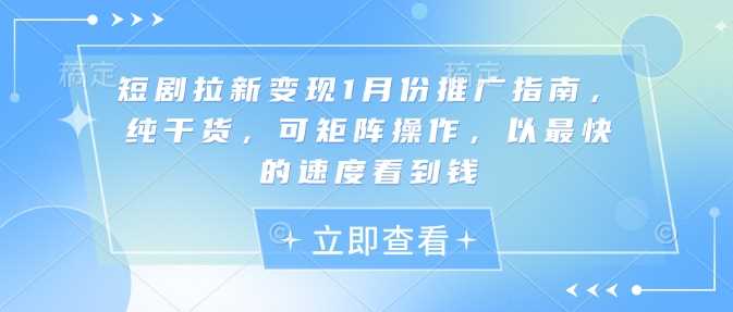 短剧拉新变现1月份推广指南，纯干货，可矩阵操作，以最快的速度看到钱-九才资源网