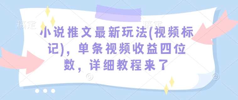 小说推文最新玩法(视频标记)，单条视频收益四位数，详细教程来了-九才资源网