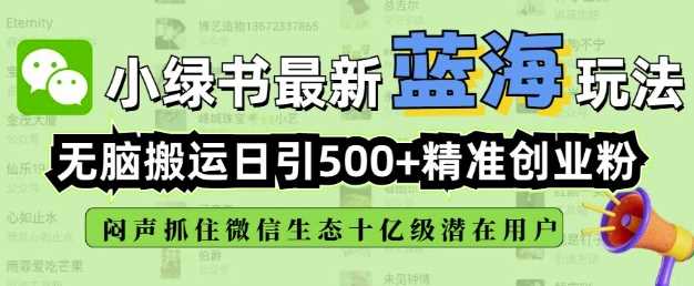 小绿书无脑搬运引流，全自动日引500精准创业粉，微信生态内又一个闷声发财的机会-九才资源网