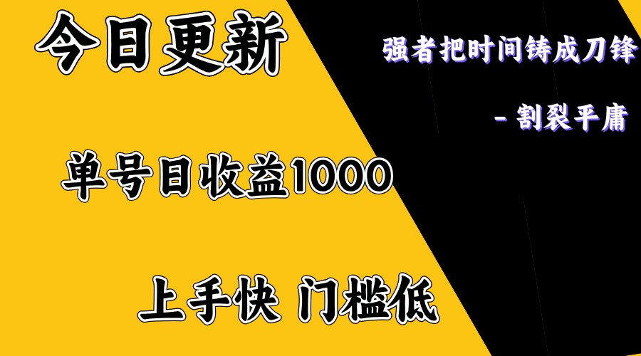 上手一天1000打底，正规项目，懒人勿扰-九才资源网