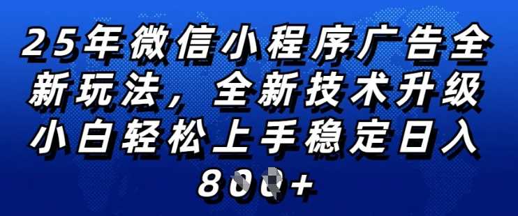 2025年微信小程序全新玩法纯小白易上手，稳定日入多张，技术全新升级，全网首发【揭秘】-九才资源网