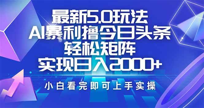 （14336期）今日头条最新5.0玩法，思路简单，复制粘贴，轻松实现矩阵日入2000+-九才资源网
