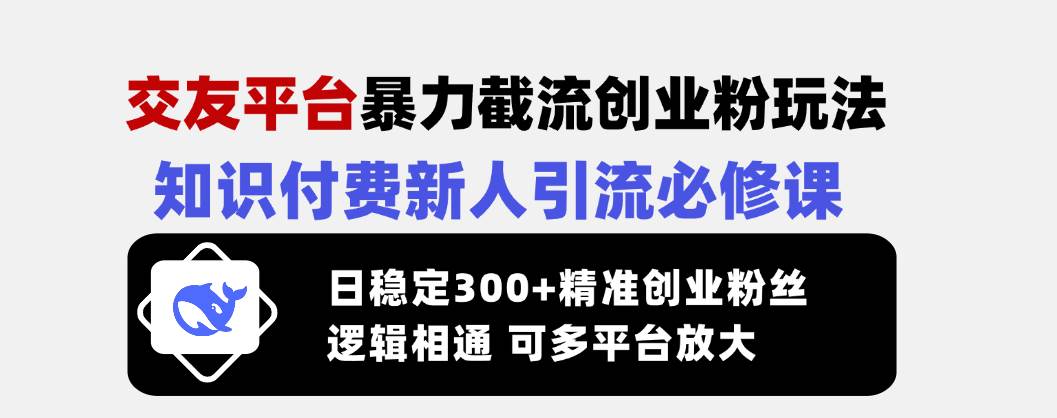 （14432期）交友平台暴力截流创业粉玩法，知识付费新人引流必修课，日稳定300+精准…-九才资源网