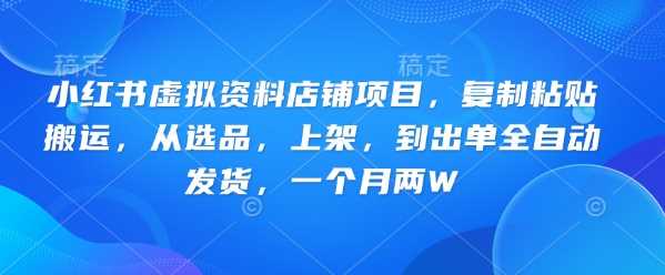 小红书虚拟资料店铺项目，复制粘贴搬运，从选品，上架，到出单全自动发货，一个月两W-九才资源网
