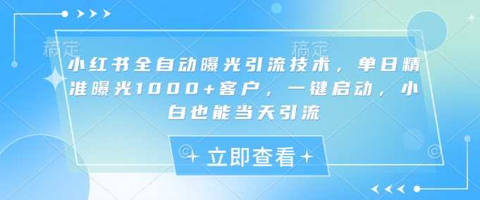 小红书全自动曝光引流技术，单日精准曝光1000+客户，一键启动，小白也能当天引流【揭秘】-九才资源网